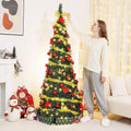 Albero di Natale Pop-Up Preilluminato 150 cm con Luci LED Bianche Calde e Decorazioni Rosso Oro