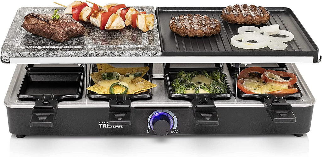 Raclette Grill e Pietra per 8 Persone 1400 W Alluminio pressofuso Nero