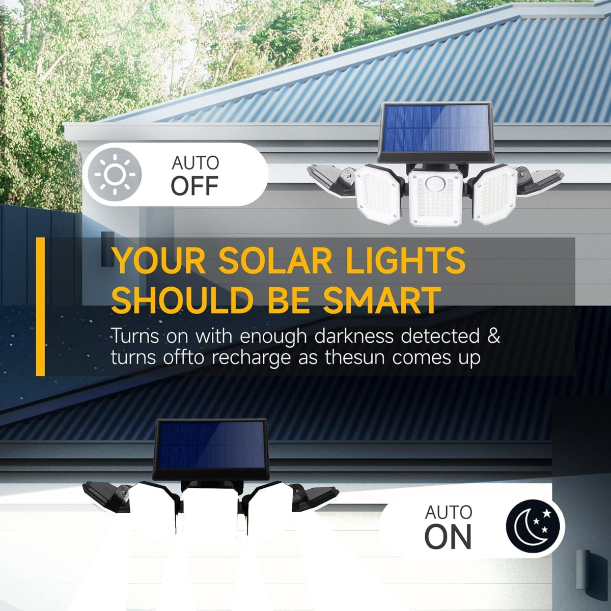 Luce solare led esterno 5 teste 2000 lumen all'aperto 3 modalità 270° angolo di illuminazione da parete ip65 impermeabile da ggiardino