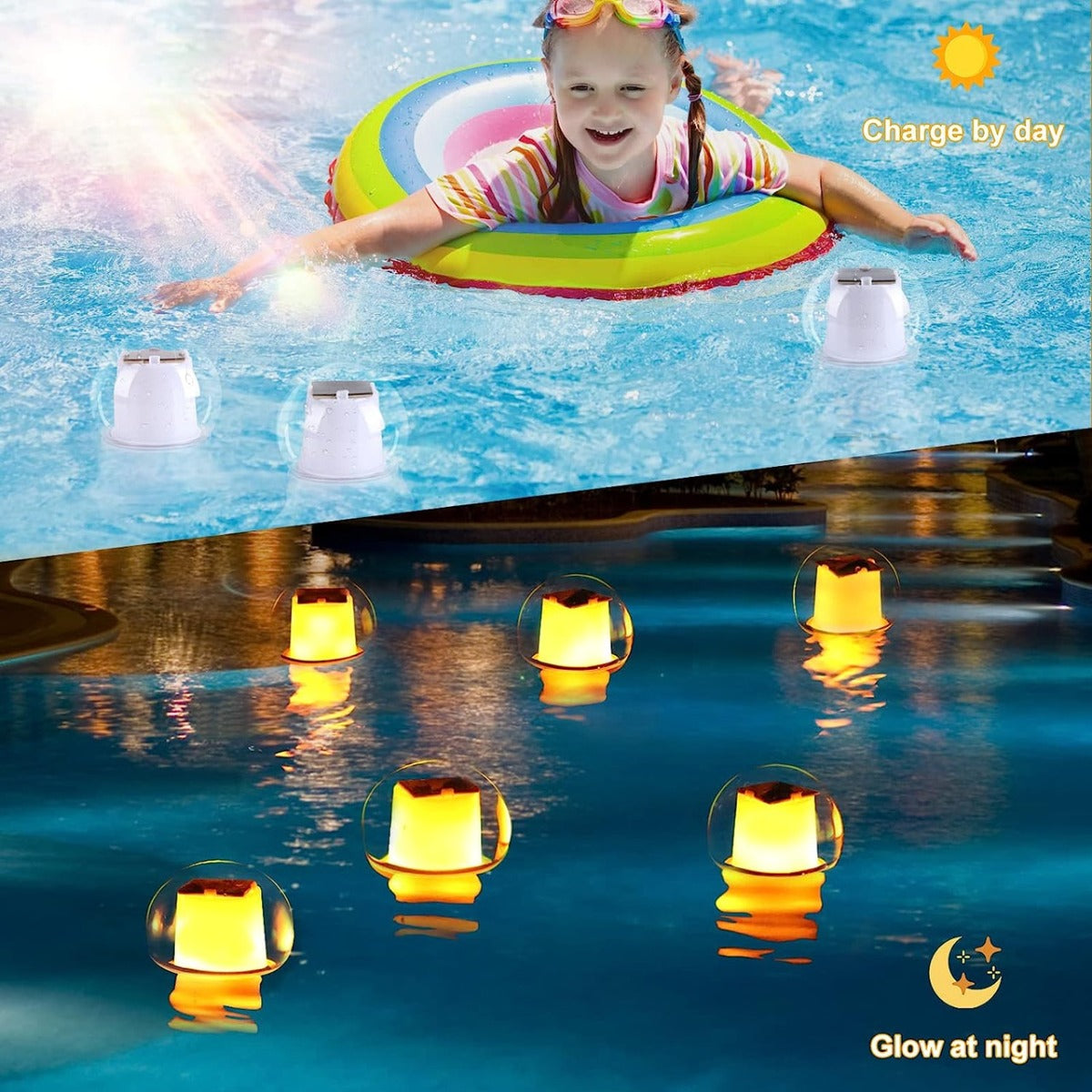 Luce solare galleggiante per piscina