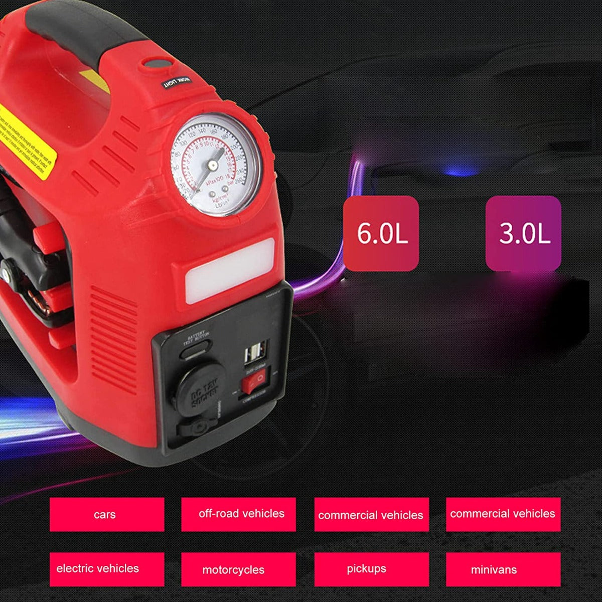 Avviatore istantaneo batteria auto + compressore aria gomme