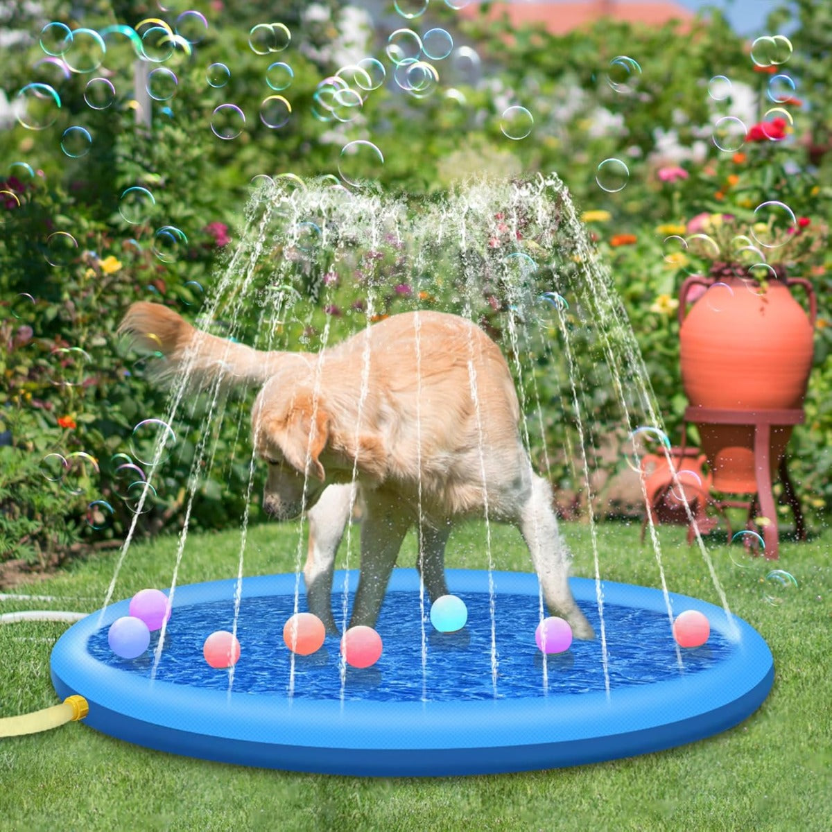 Tappetino Antispruzzo per Cani e Bambini 100 cm – Parco Acquatico Estivo in PVC Antiscivolo e Sicuro, Facile da Installare