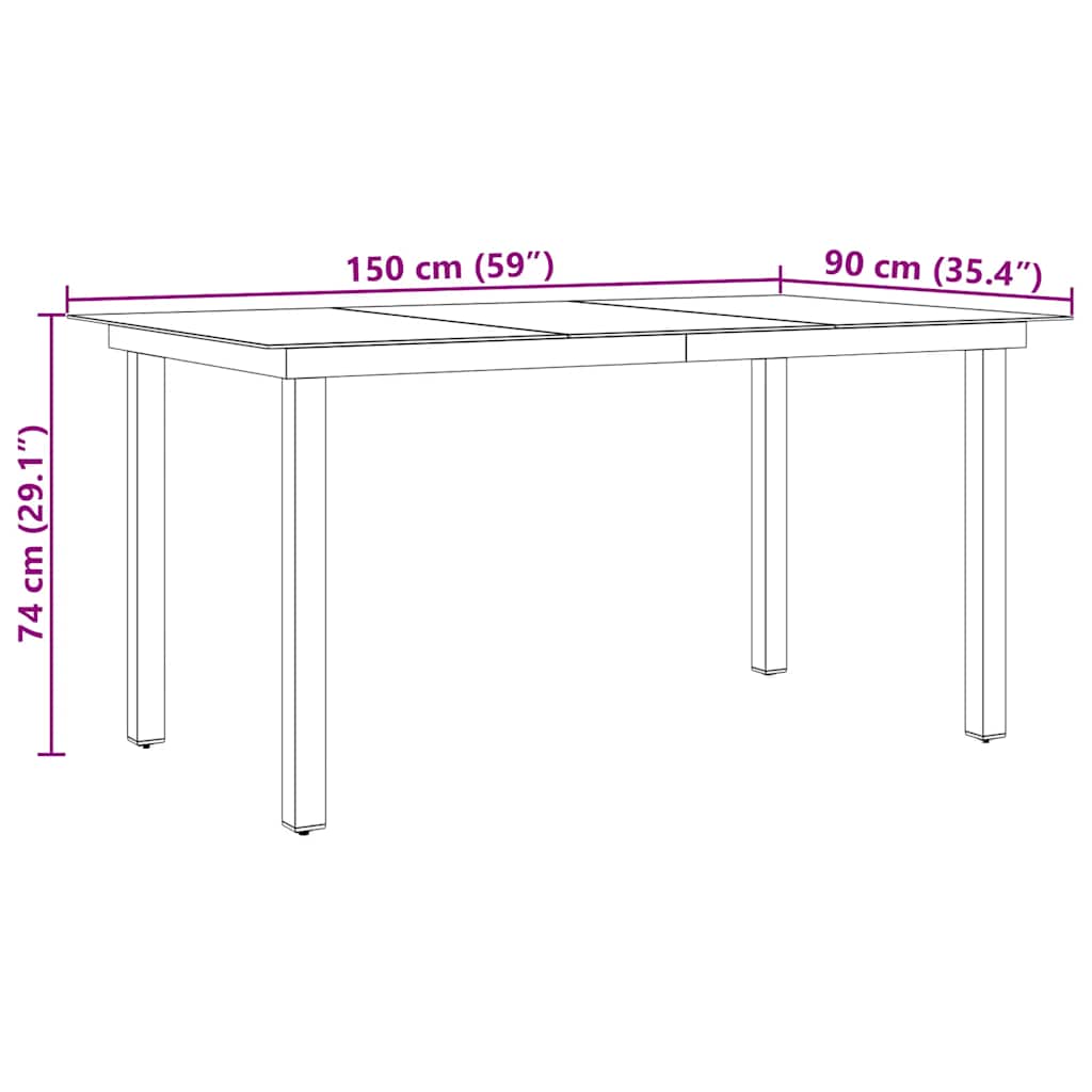 Tavolo da Giardino Nero 150x90x74 cm in Alluminio e Vetro