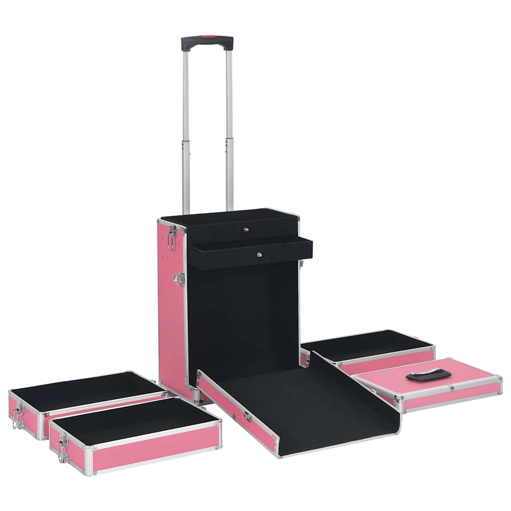 Valigia Trolley per Cosmetici in Alluminio Rosa