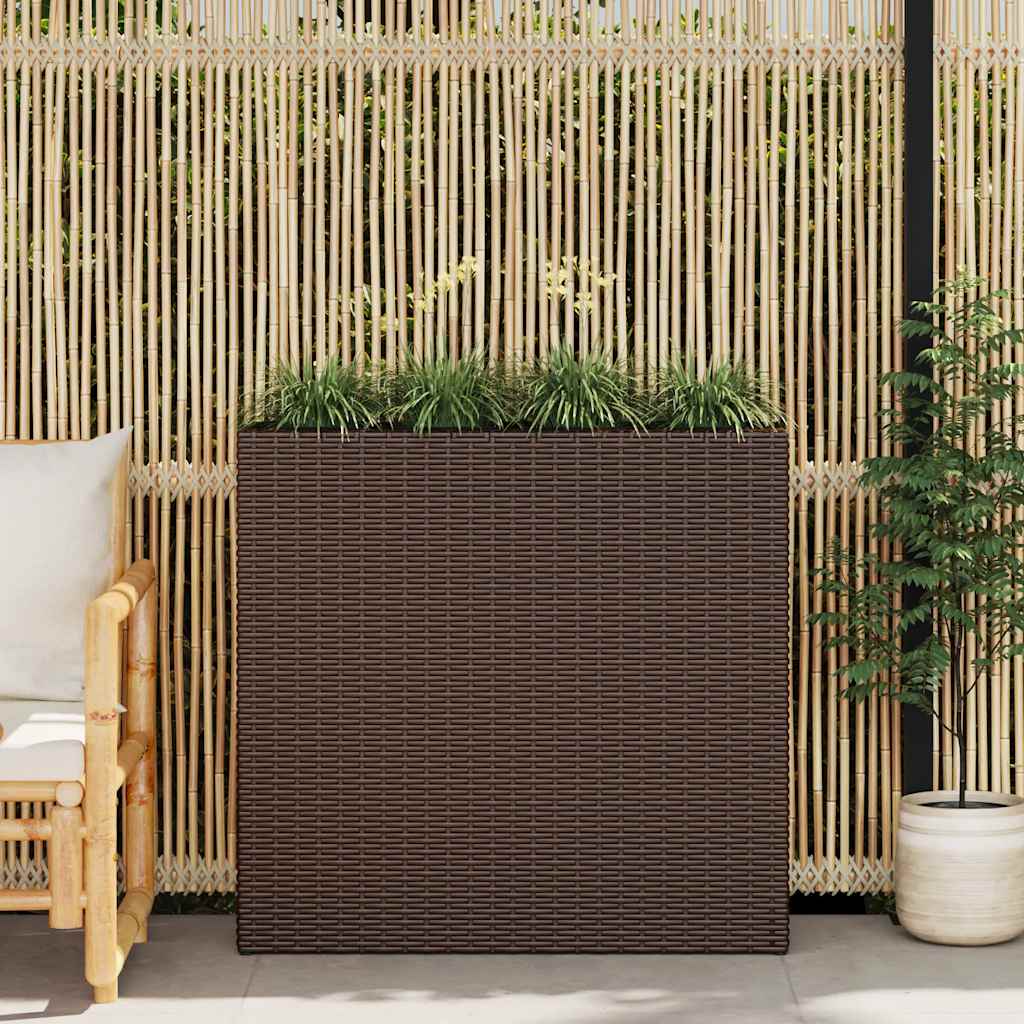 Letto Rialzato da Giardino con 4 Vasi in Polyrattan Marrone