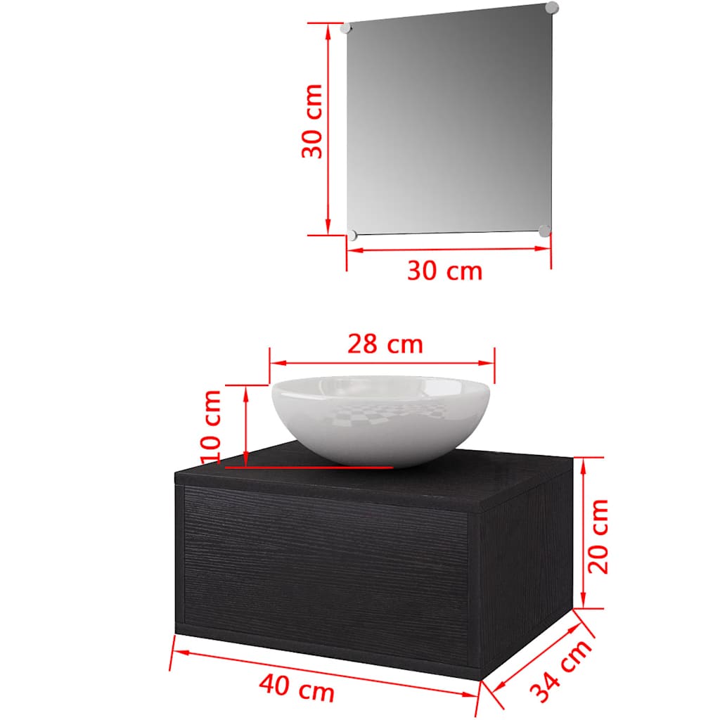 Set Mobili da Bagno con Lavabo 3 pz Nero