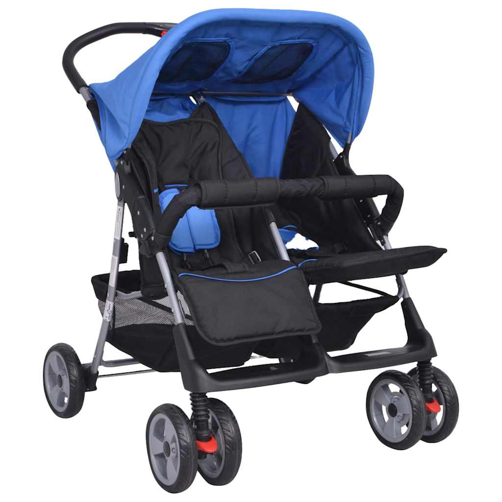 Passeggino Gemellare in Acciaio Blu e Nero
