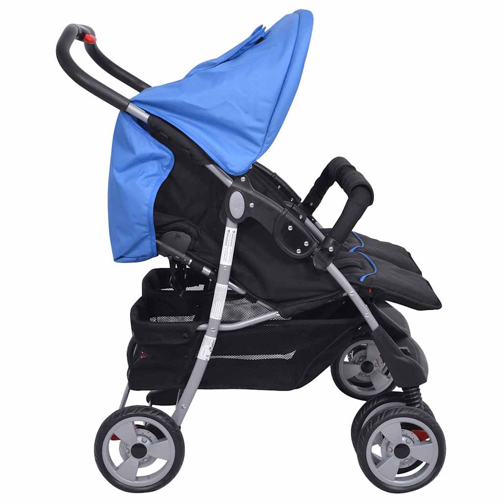 Passeggino Gemellare in Acciaio Blu e Nero