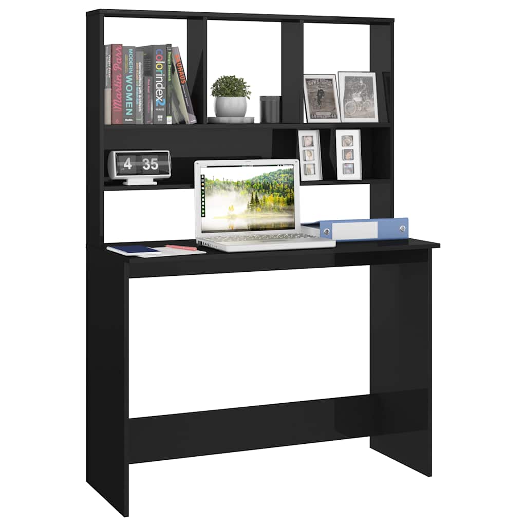 Scrivania Mensole Nero Lucido 110x45x157 cm Legno Multistrato
