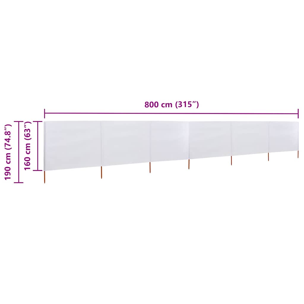 Paravento a 6 Pannelli in Tessuto 800x160 cm Bianco Sabbia