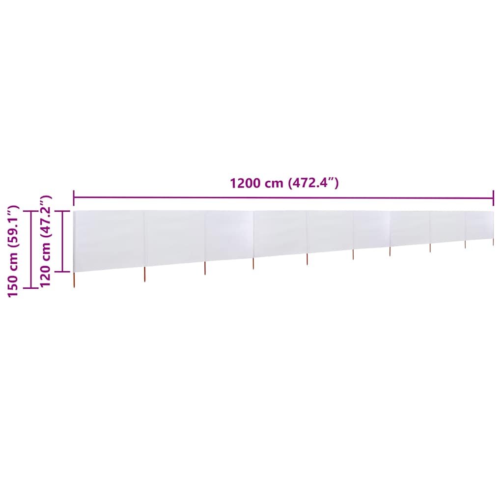 Paravento a 9 Pannelli in Tessuto 1200x120 cm Bianco Sabbia