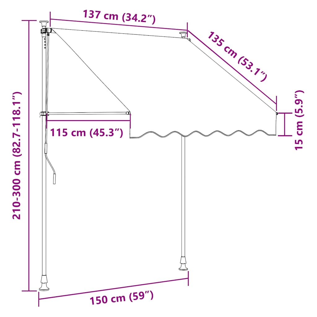 Tenda da Sole Retrattile Manuale con LED 150 cm Gialla e Blu