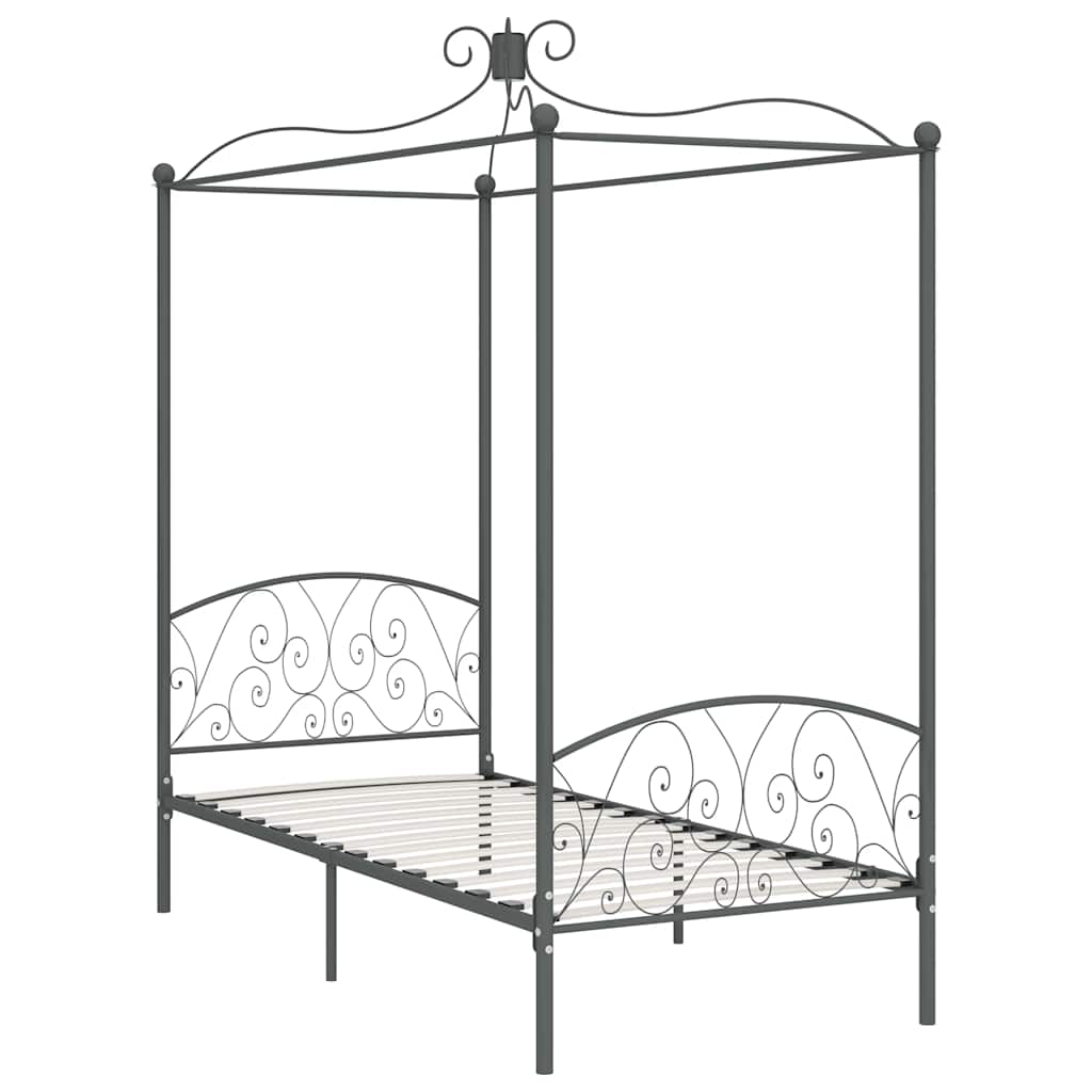 Letto a Baldacchino Grigio in Metallo 100x200 cm