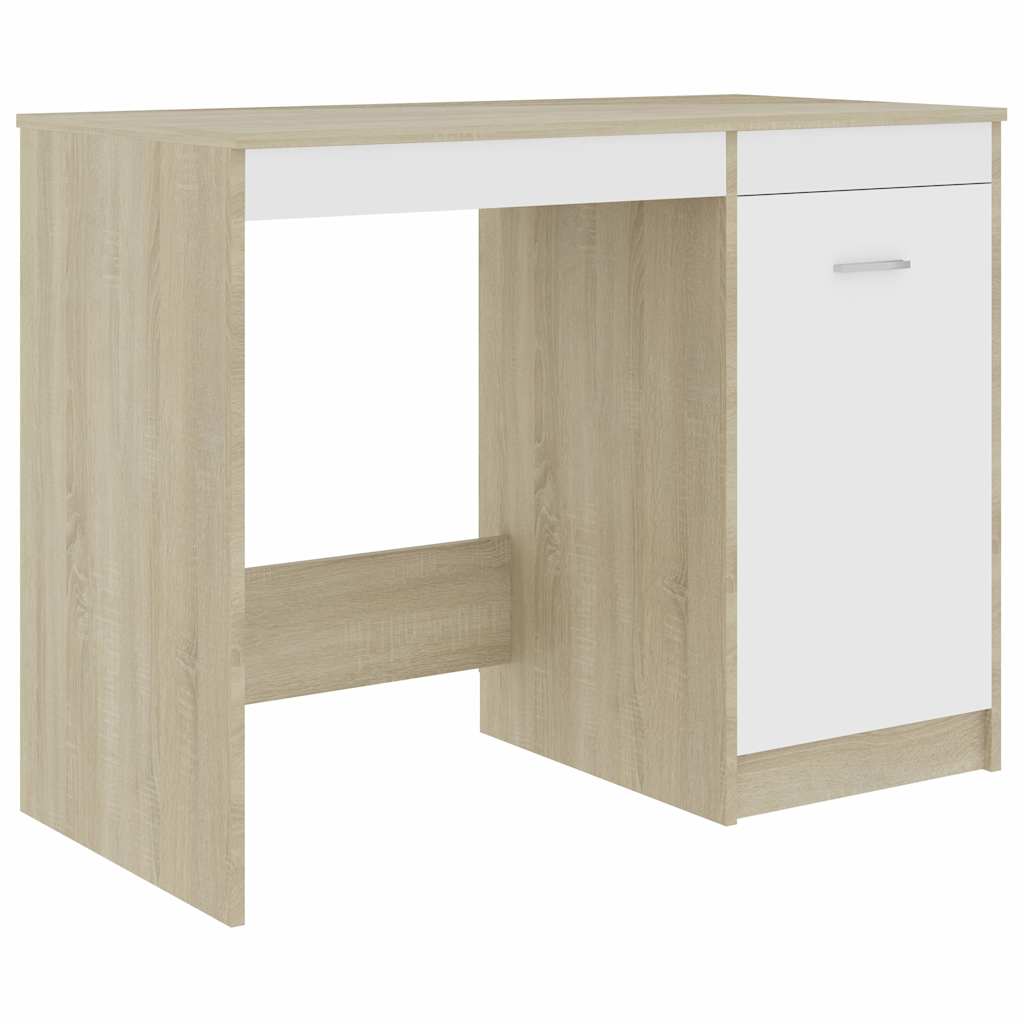 Scrivania Bianca e Rovere Sonoma 100x50x76 cm Legno Multistrato