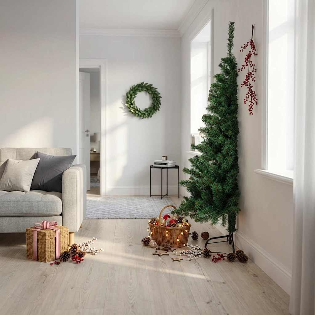 Albero di Natale Artificiale Metà con Supporto Verde 180 cm PVC