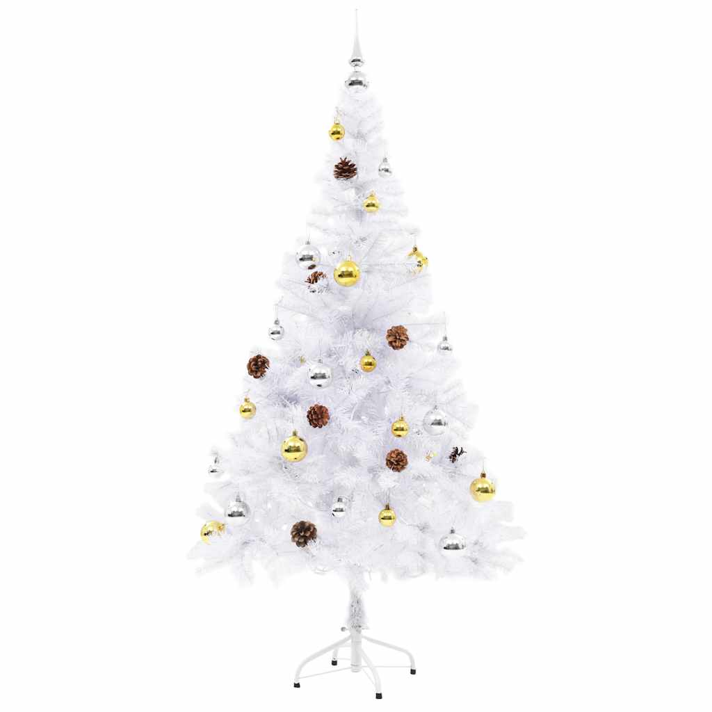 Albero di Natale Preilluminato con Palline Bianco 150 cm