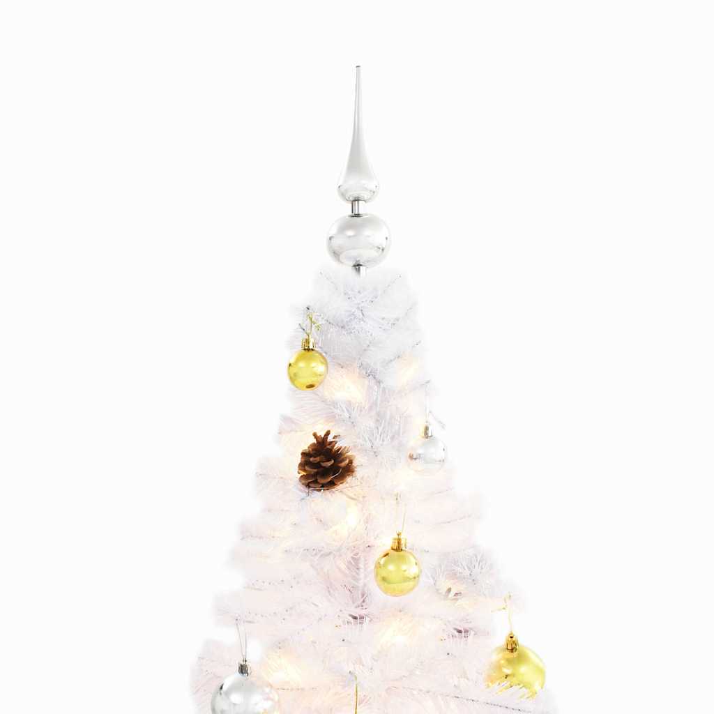 Albero di Natale Preilluminato con Palline Bianco 150 cm
