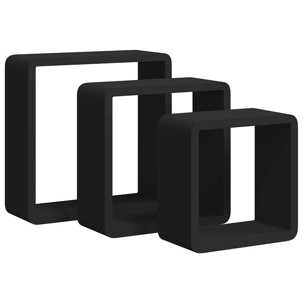 Mensole a Cubo da Parete 3 pz Nere in MDF