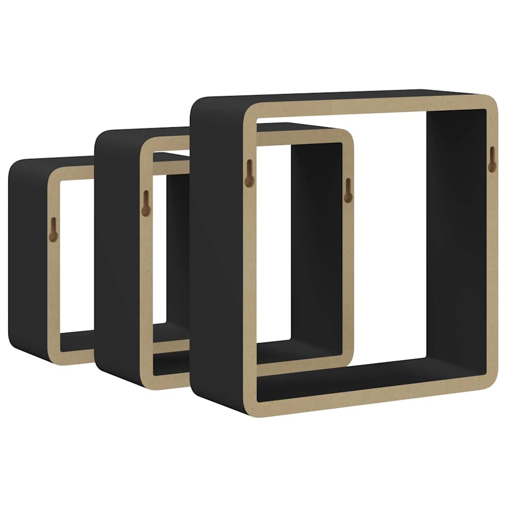 Mensole a Cubo da Parete 3 pz Nere in MDF