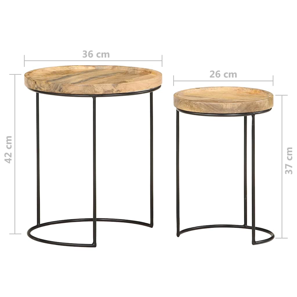 Set Tavolini da Salotto 2 pz Legno Massello di Mango e Acciaio