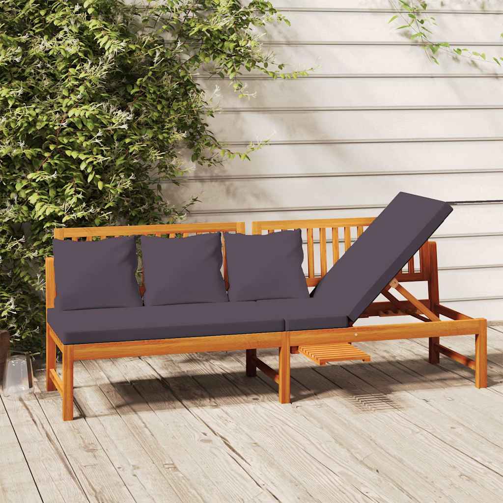Dormeuse con Cuscino Grigio 200x60x75cm Legno Massello Acacia