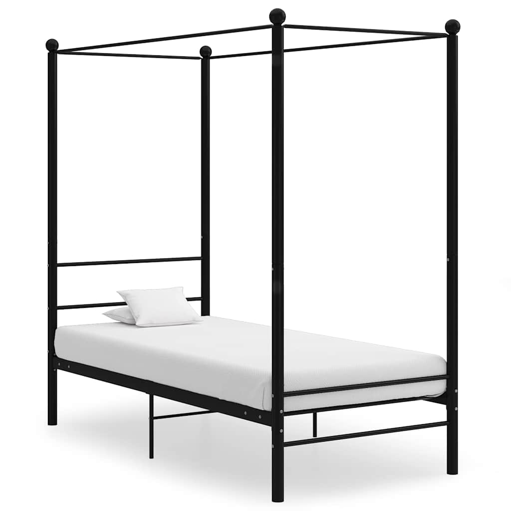 Letto a Baldacchino Nero in Metallo 100x200 cm