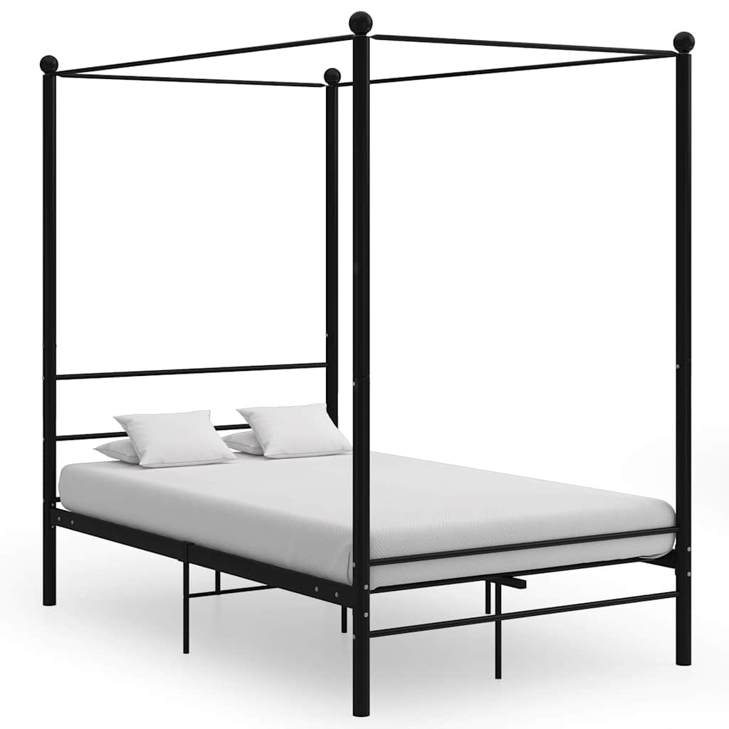 Letto a Baldacchino Nero in Metallo 120x200 cm