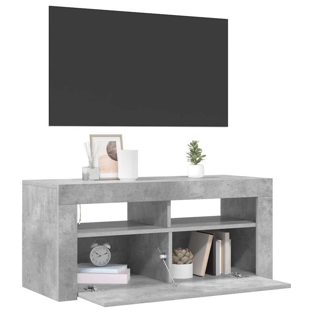 Mobile Porta TV con Luci LED Grigio Cemento 90x35x40 cm