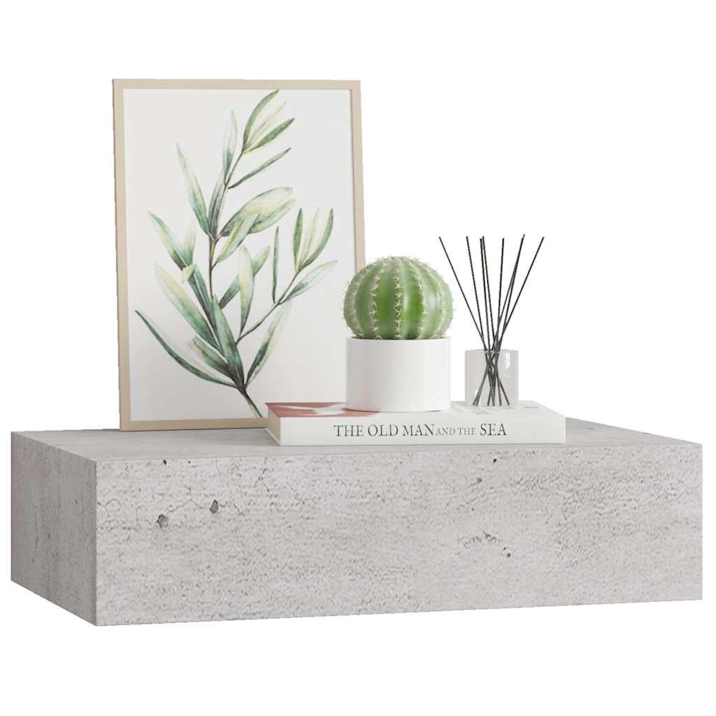Scaffale con Cassetti da Parete Grigio Cemento 40x23,5x10cm MDF