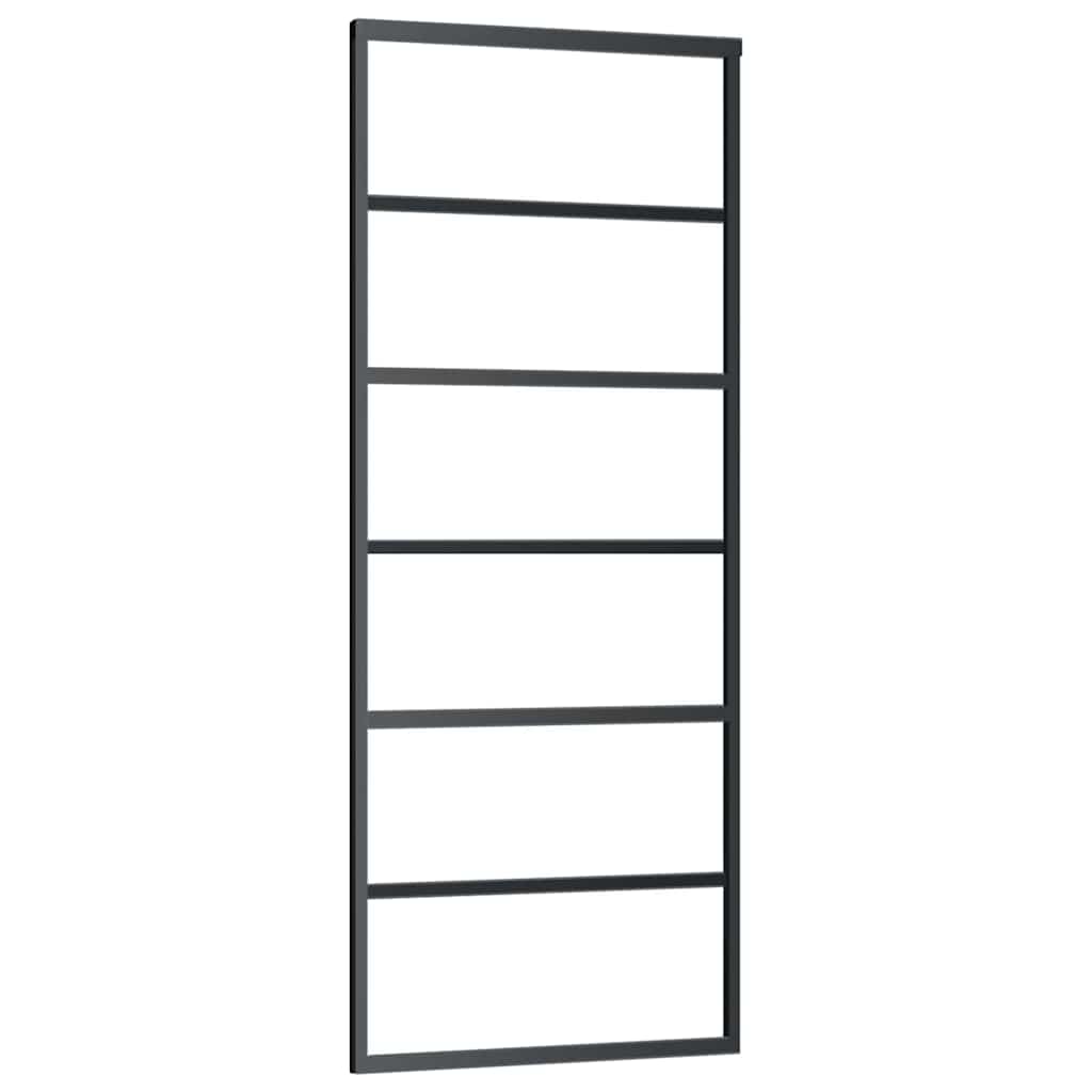 Porta Scorrevole in Vetro ESG e Alluminio 76x205 cm Nera