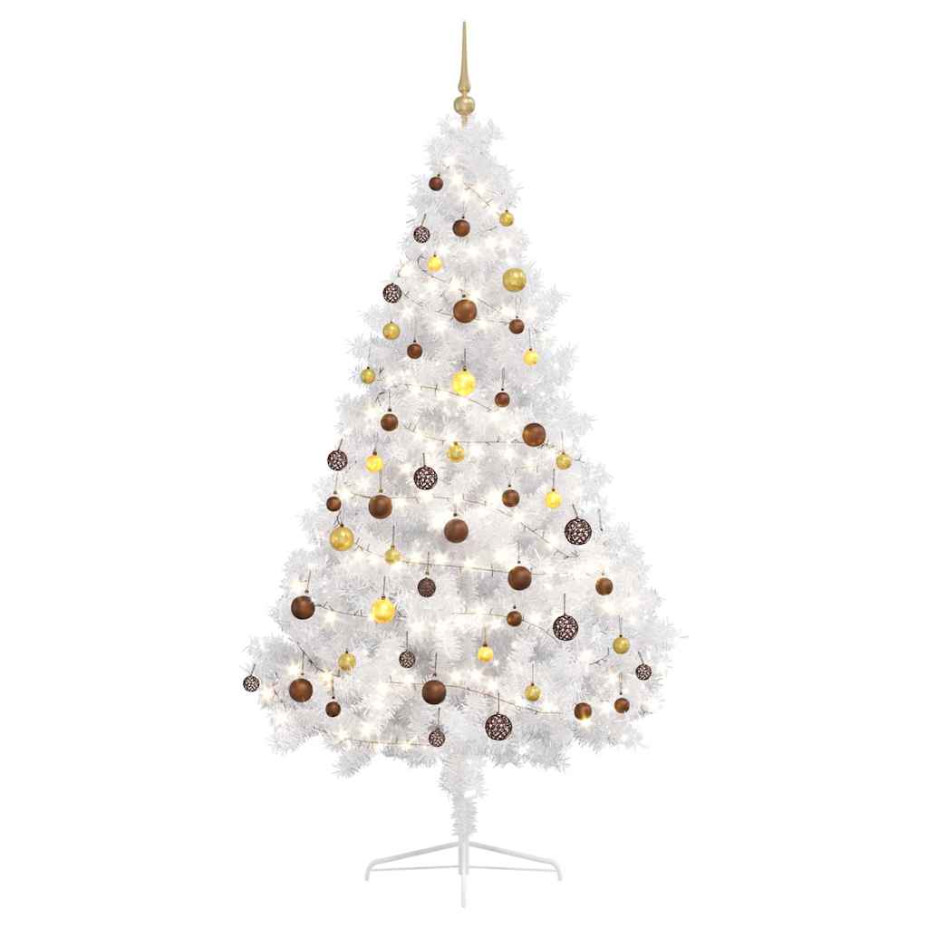 Set Albero Natale Artificiale a Metà LED Palline Bianco 210cm