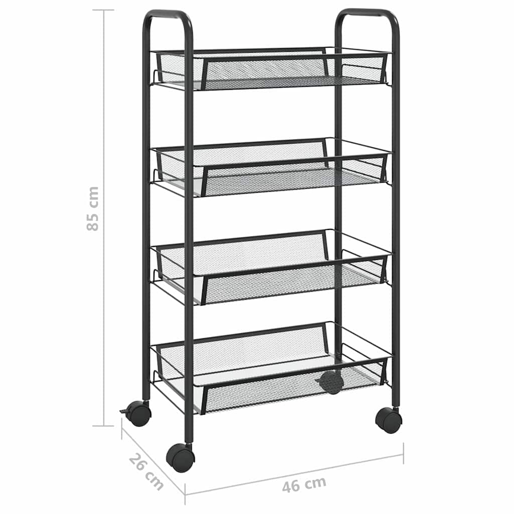 Carrello da Cucina con 4 Ripiani Nero 46x26x64 cm in Ferro