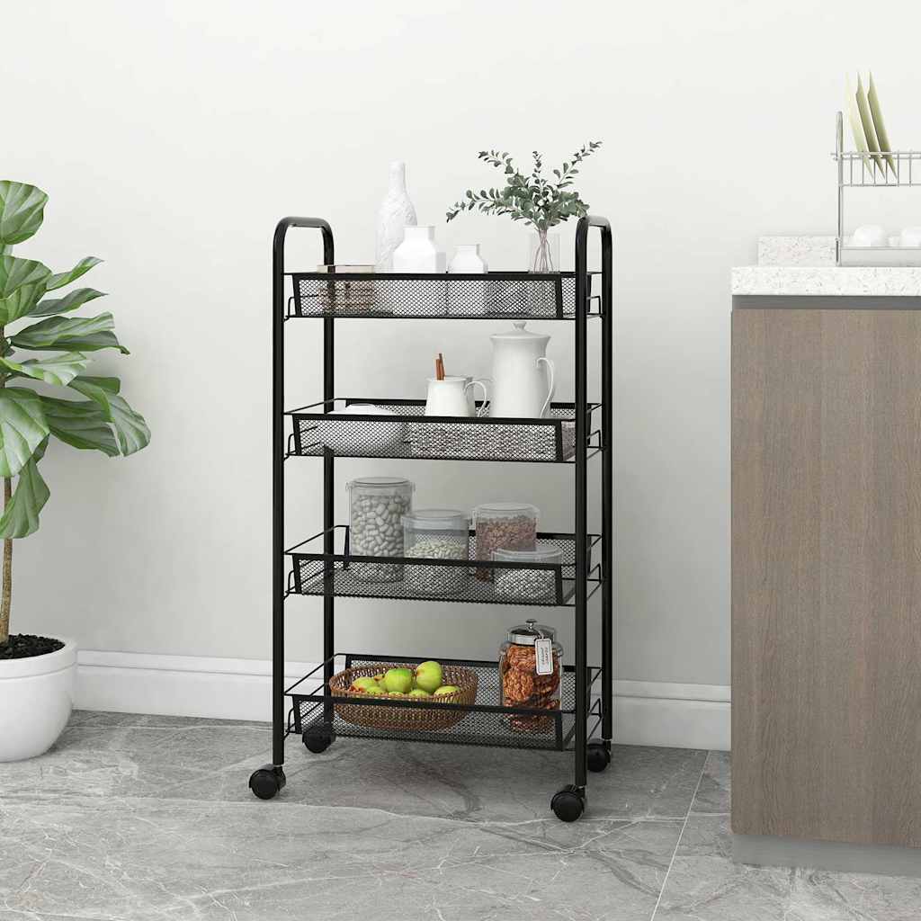 Carrello da Cucina con 4 Ripiani Nero 46x26x64 cm in Ferro