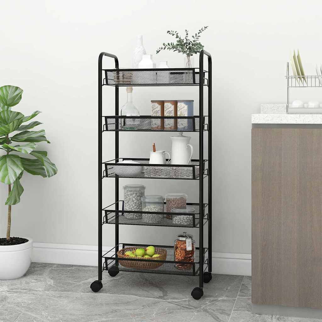 Carrello da Cucina con 5 Ripiani Nero 46x26x105 cm in Ferro