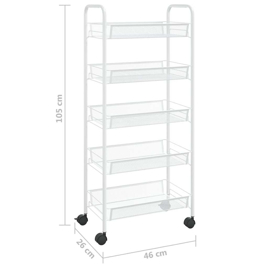 Carrello da Cucina con 5 Ripiani Bianco 46x26x105 cm in Ferro