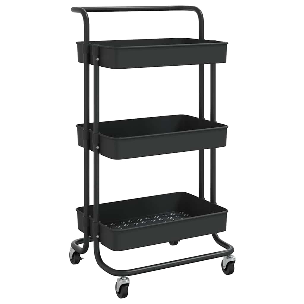 Carrello da Cucina 3 Ripiani Nero 42x35x85 cm Ferro e ABS