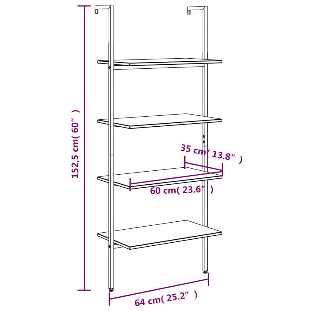 Scaffale Pendente 4 Livelli Marrone Scuro e Nero 64x35x152,5 cm