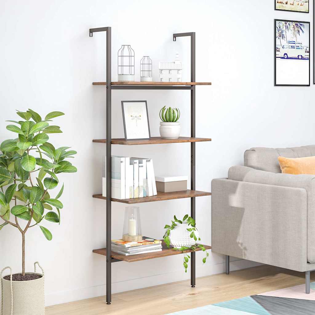 Scaffale Pendente 4 Livelli Marrone Scuro e Nero 64x35x152,5 cm