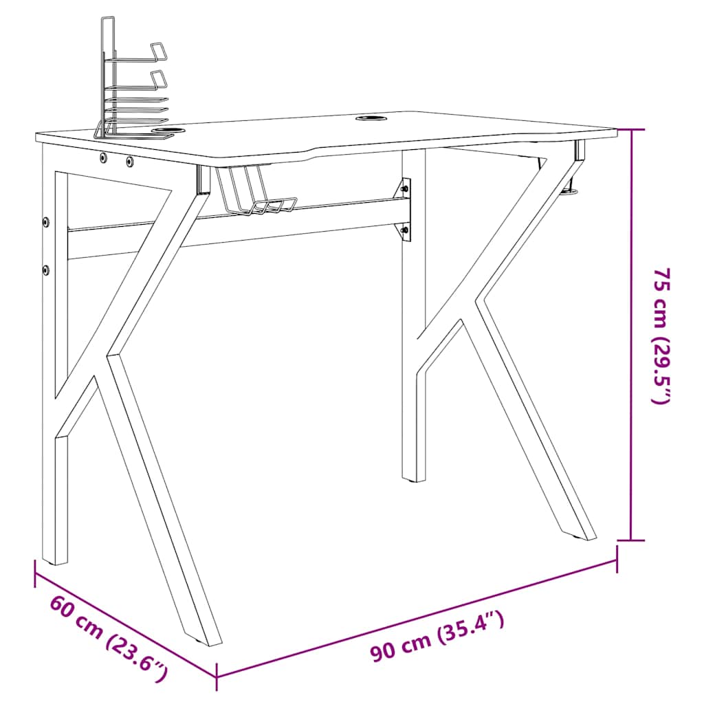Scrivania da Gaming con Gambe a K Nera 90x60x75 cm