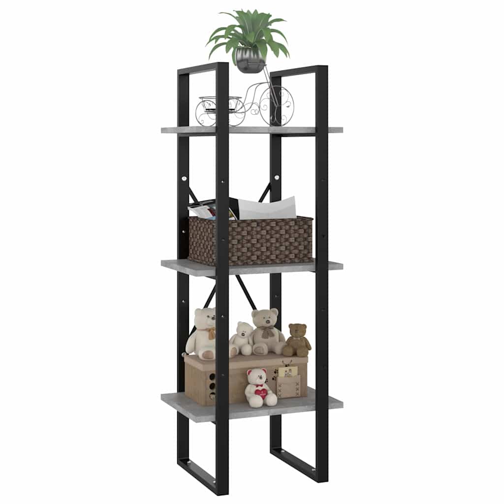 Libreria 3 Ripiani Grigio Cemento 40x30x105cm Legno Multistrato