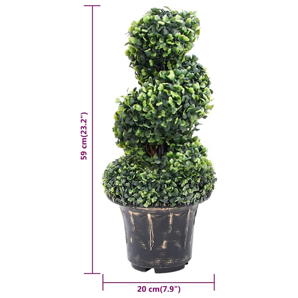 Pianta di Bosso Artificiale a Spirale con Vaso Verde 59 cm
