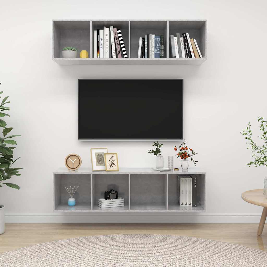 Mobile TV a Parete 2 pz Grigio Cemento in Legno Multistrato