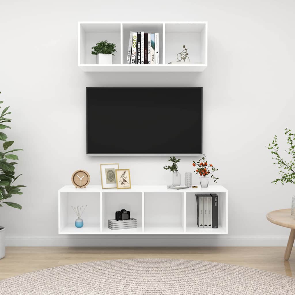 Set Mobili Porta TV 2 pz Bianco in Legno Multistrato