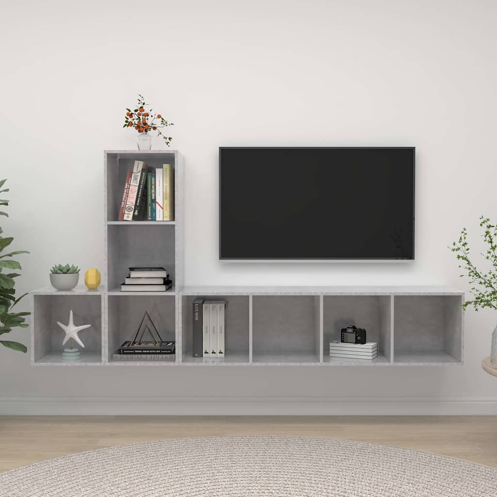 Set Mobili TV 3 pz Grigio Cemento in Legno Multistrato