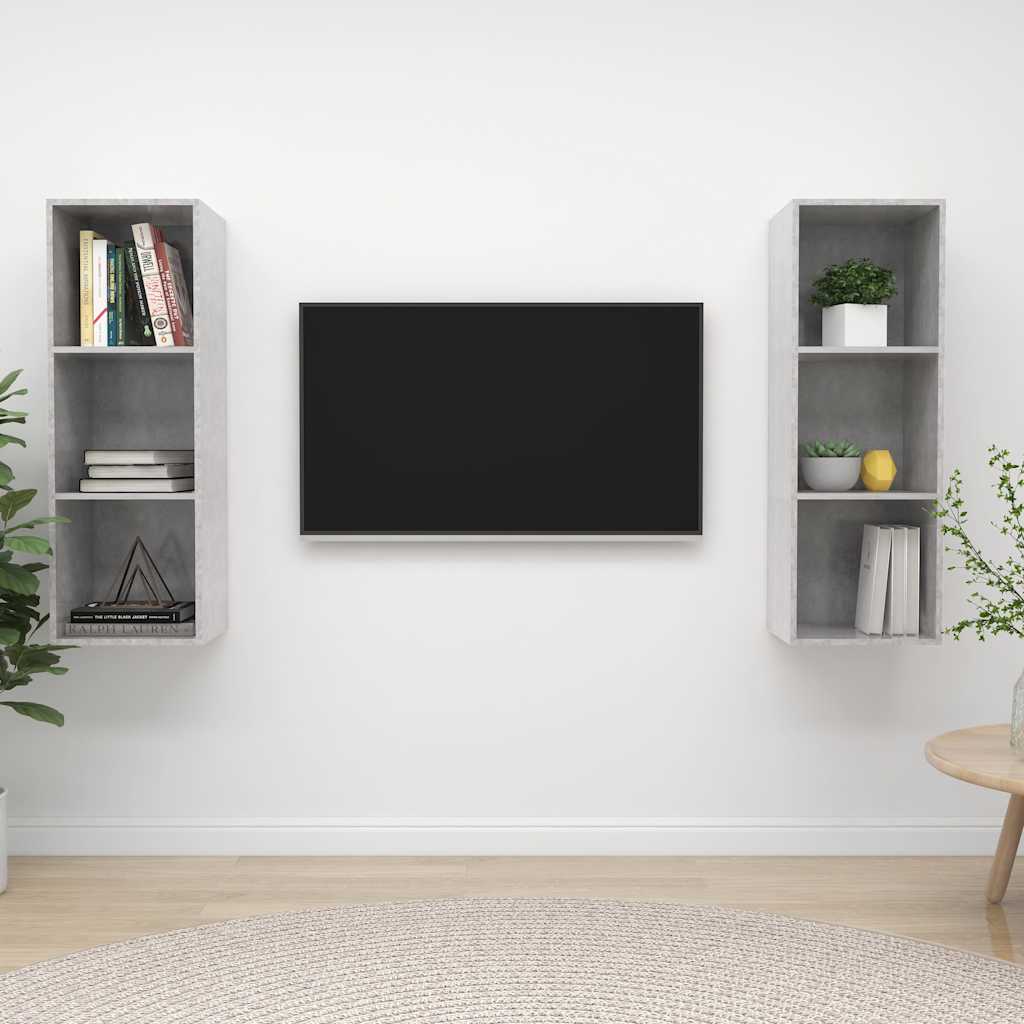 Mobile TV a Parete 2 pz Grigio Cemento in Legno Multistrato