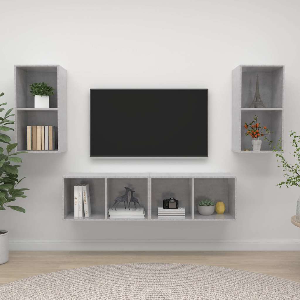 Mobile TV a Parete 4 pz Grigio Cemento in Legno Multistrato