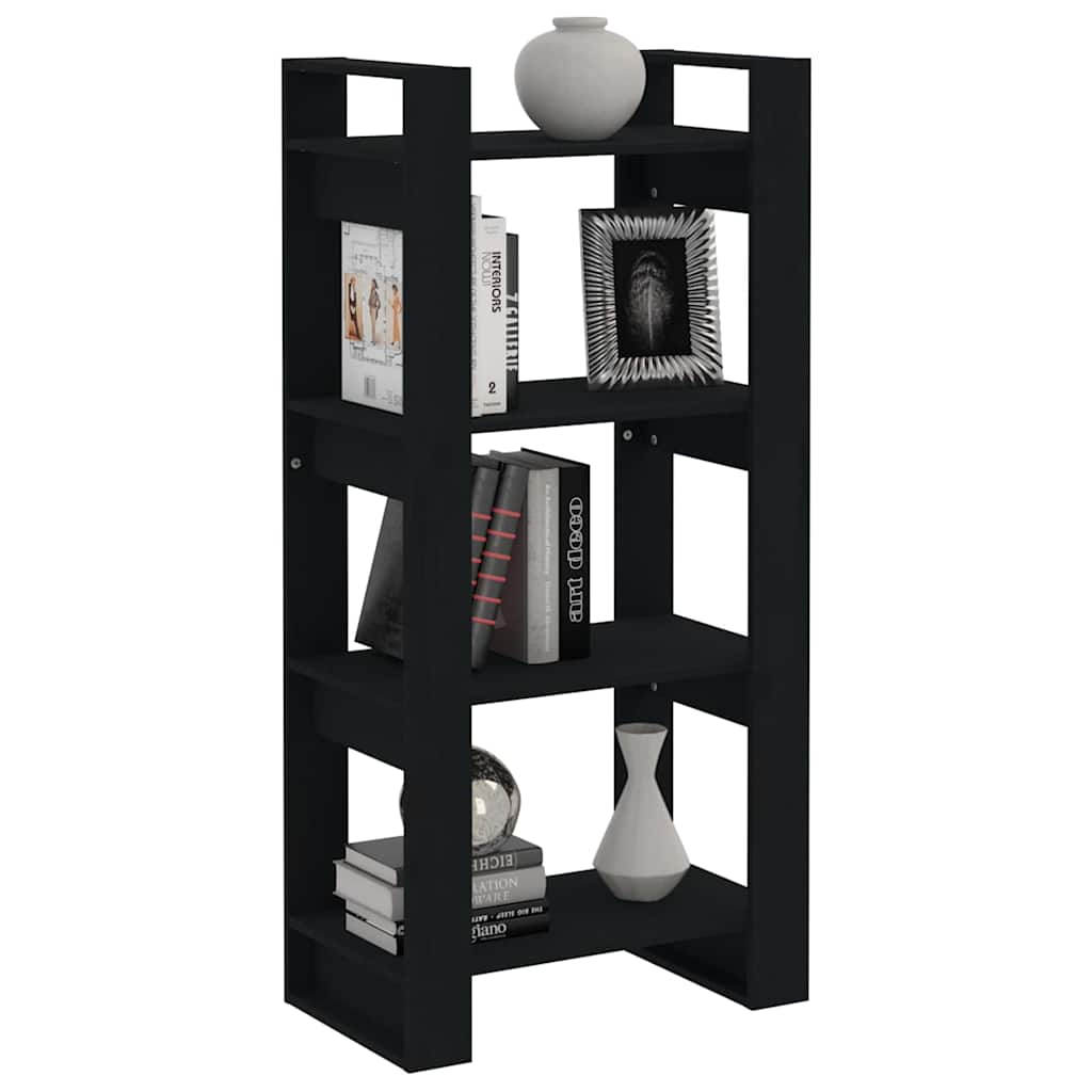 Libreria/Divisorio Nero 80x35x125 cm Legno Massello