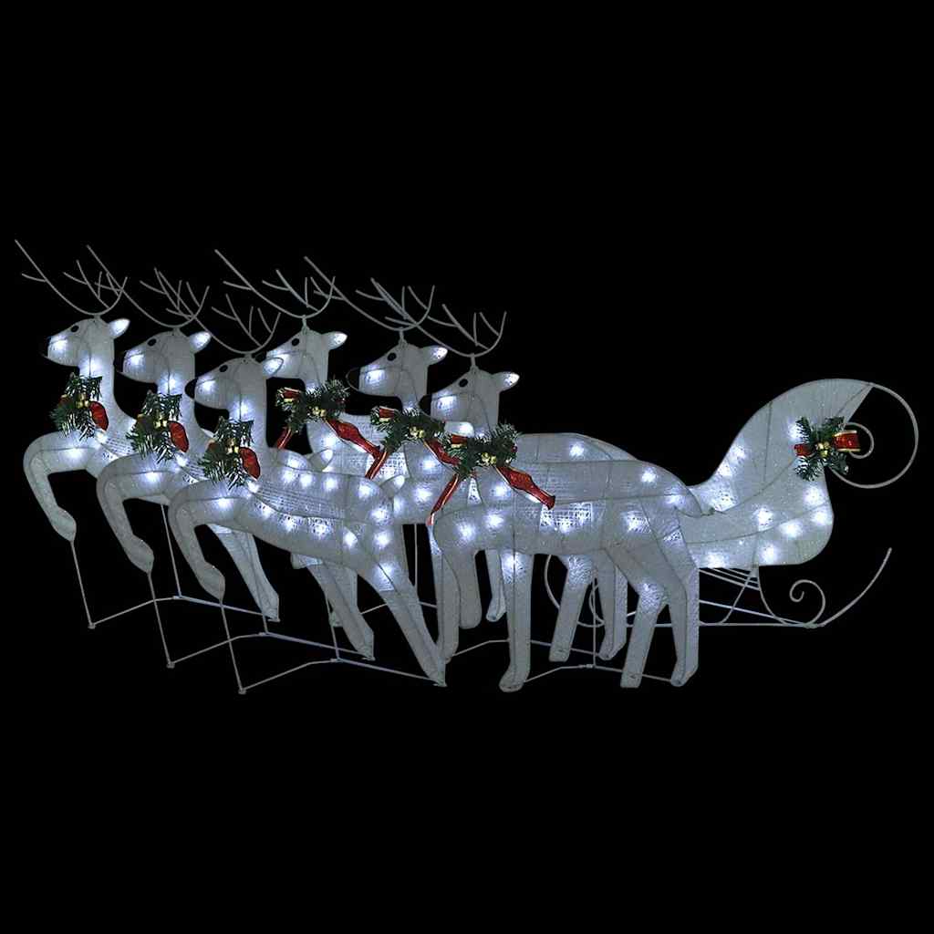 Renne e Slitta di Natale Decorazione Esterni 100 LED Bianco