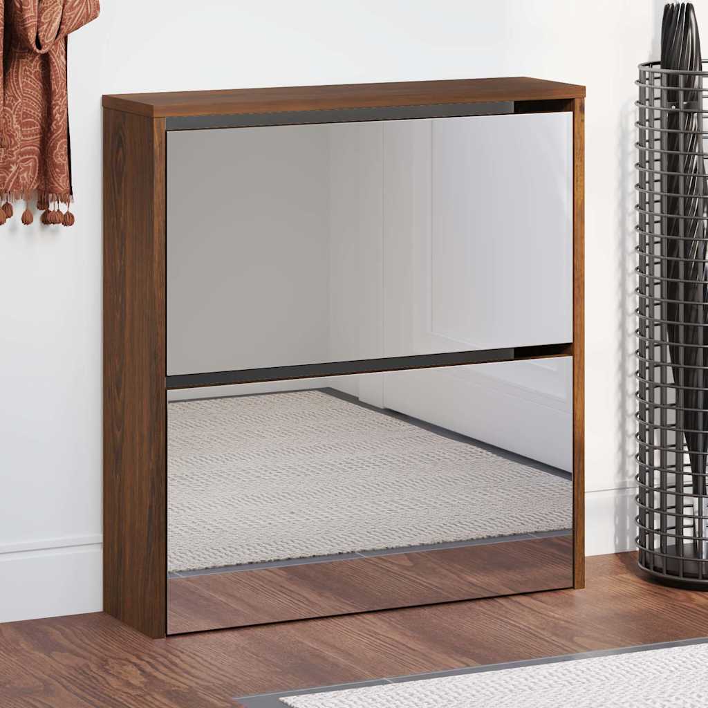 Scarpiera con Specchio a 2 Livelli Rovere marrone 63x17x67 cm