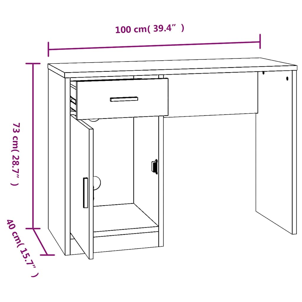 Scrivania Cassetto Nero 100x40x73cm Legno Multistrato